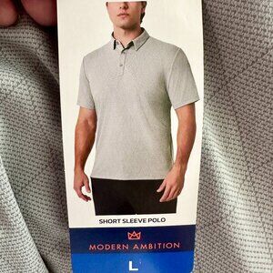 Modern Ambition Men's Polo Shirt Size L Gray Stretch Moisture Wicking Casual NEW